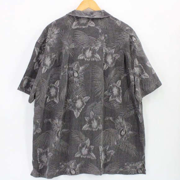 Vintage Island Shores Silk Hawaiian Shirt Mens Gray Floral Button Down Size 2XL - Picture 6 of 8